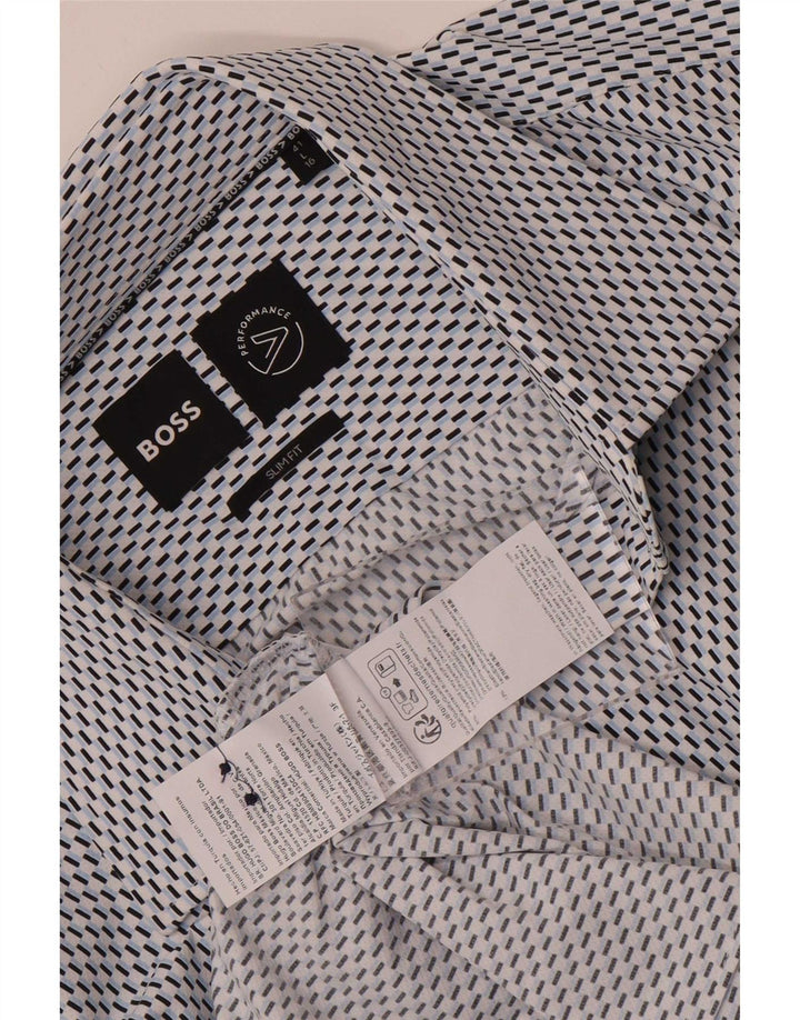 Ανδρικό πουκάμισο Hugo Boss Slim Fit μέγεθος 41 16 Μεγάλο μπλε γεωμετρικό πολυαμίδιο
