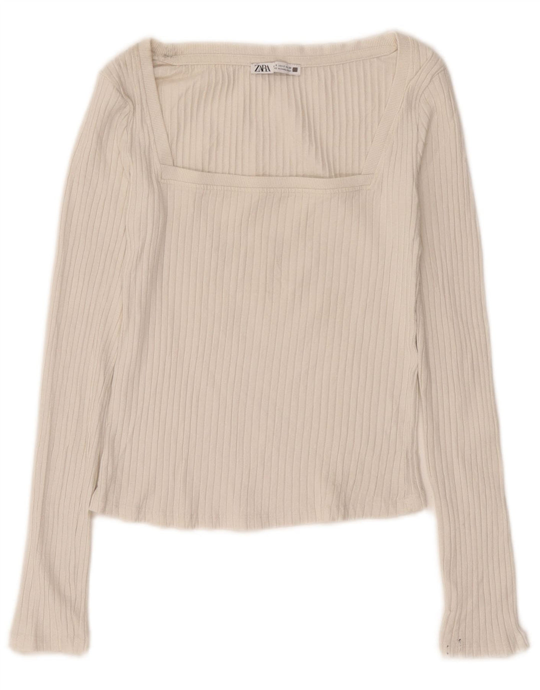 Zara Γυναικείο Crop Top μακρυμάνικο UK 10 Small Beige