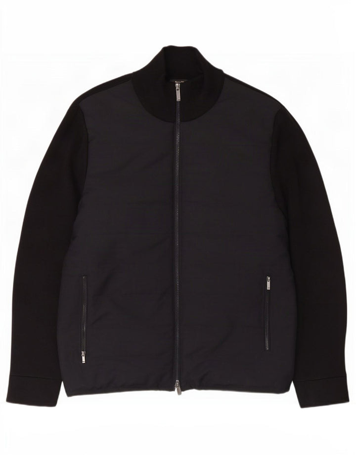 Massimo Dutti Ανδρικό Bomber Jacket UK 42 XL Μαύρο βαμβακερό