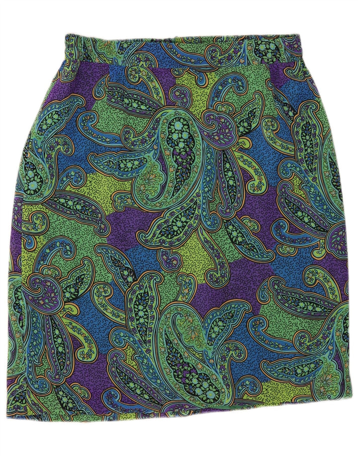 Vintage Γυναικεία Pencil Φούστα IT 44 Medium W34 Green Paisley Polyester