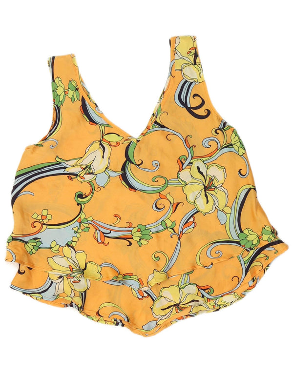 Vintage γυναικεία αμάνικη μπλούζα τοπ UK 14 Medium Orange Floral