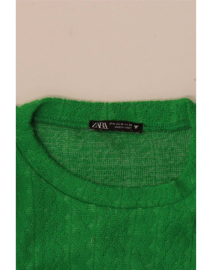 Zara Γυναικείο Crop Top μακρυμάνικο UK 12 Medium Green