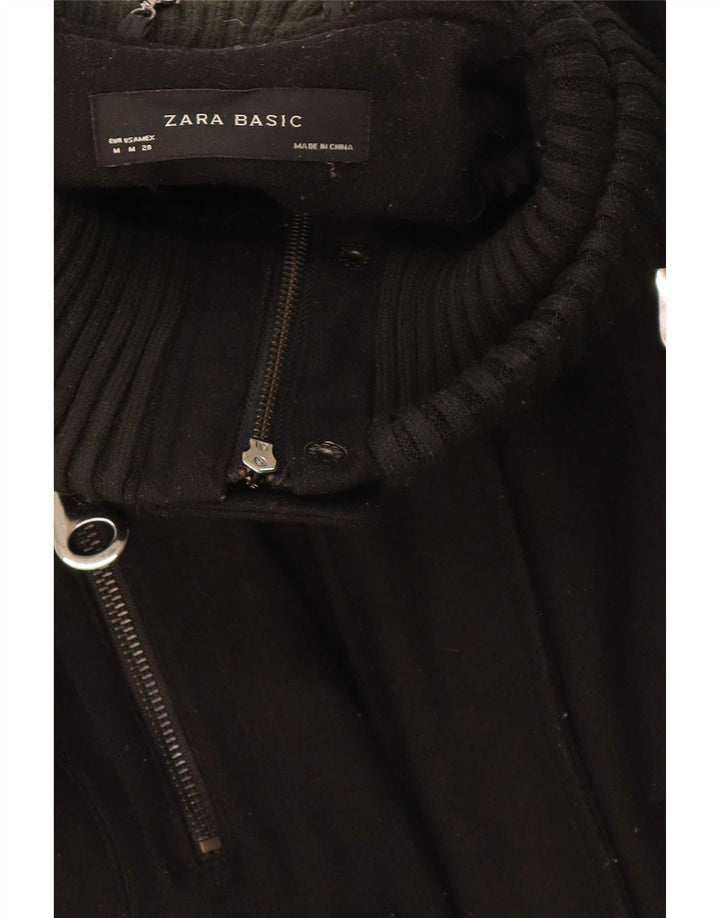 Zara Γυναικείο Bomber Jacket UK 14 Medium Black Wool