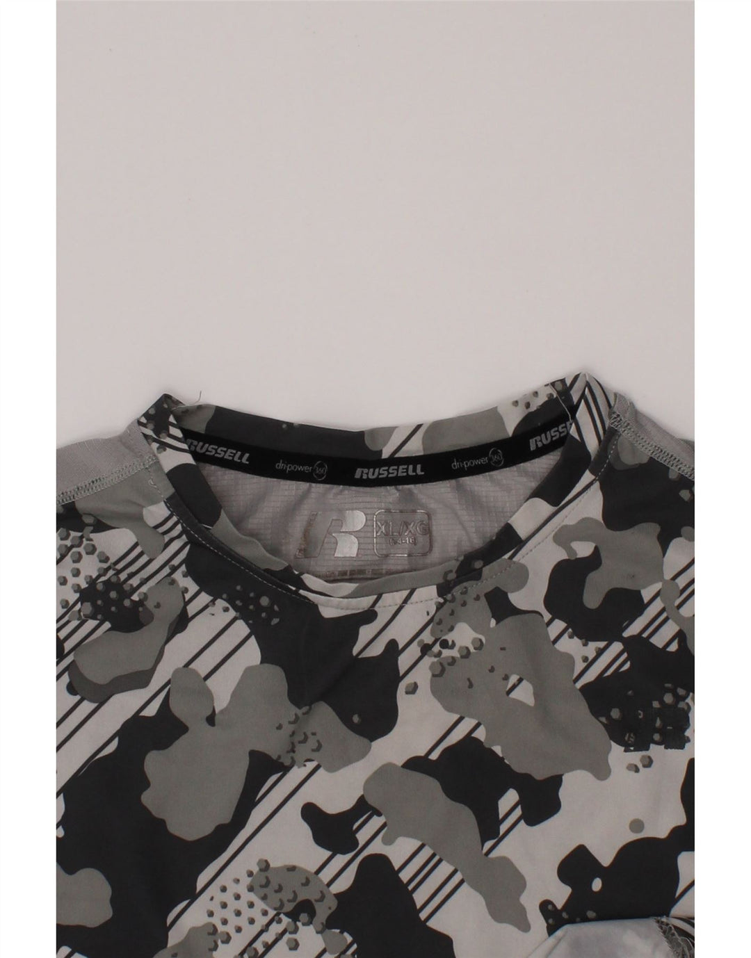 RUSSELL ATHLETIC Boys Dri-Power T-Shirt Top 14-15 Years XL Grey Camouflage