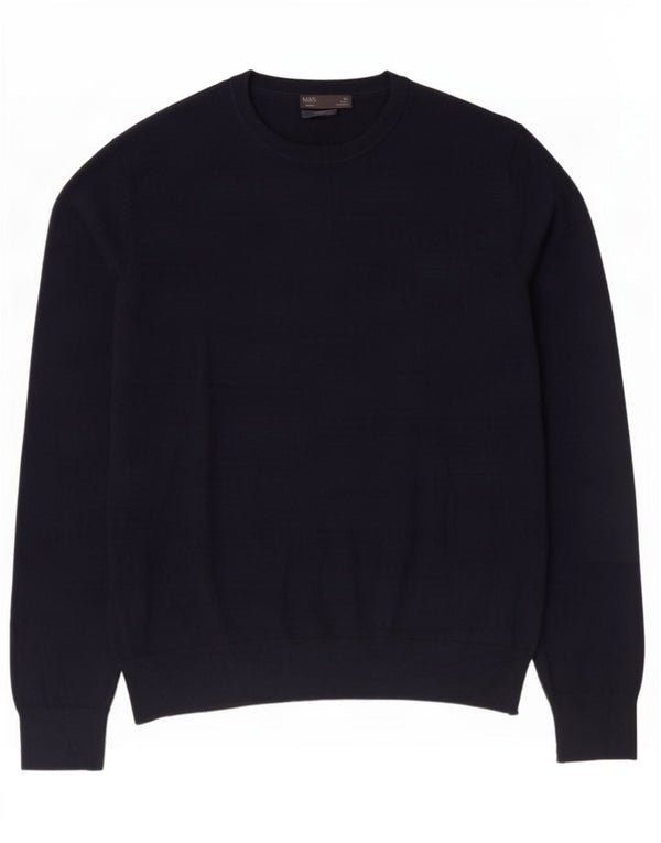 Marks & Spencer Mens Crew Neck Jumper Sweater XL Navy Blue Cotton