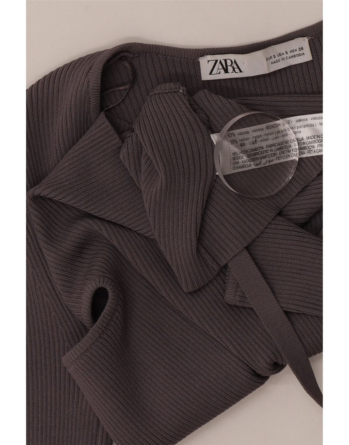 Zara Womens Cut Out Crop Top 10 Small Grey Viscose
