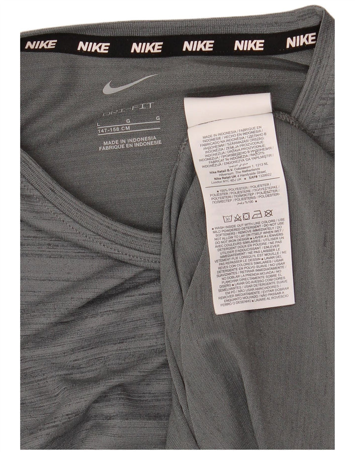 NIKE Boys Dri Fit T-shirt T-shirt 12-13 ετών Μεγάλο γκρι ριγέ πολυεστέρα