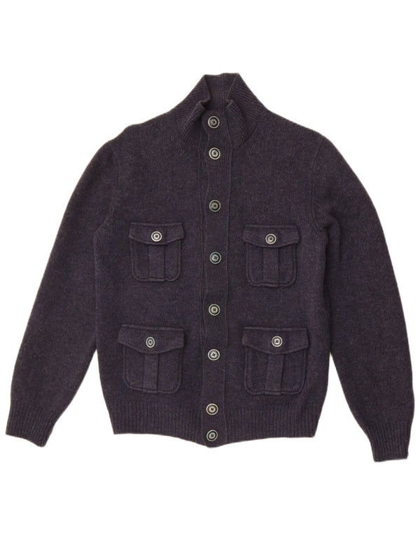 Mens Military Cardigan Sweater Small Navy Blue