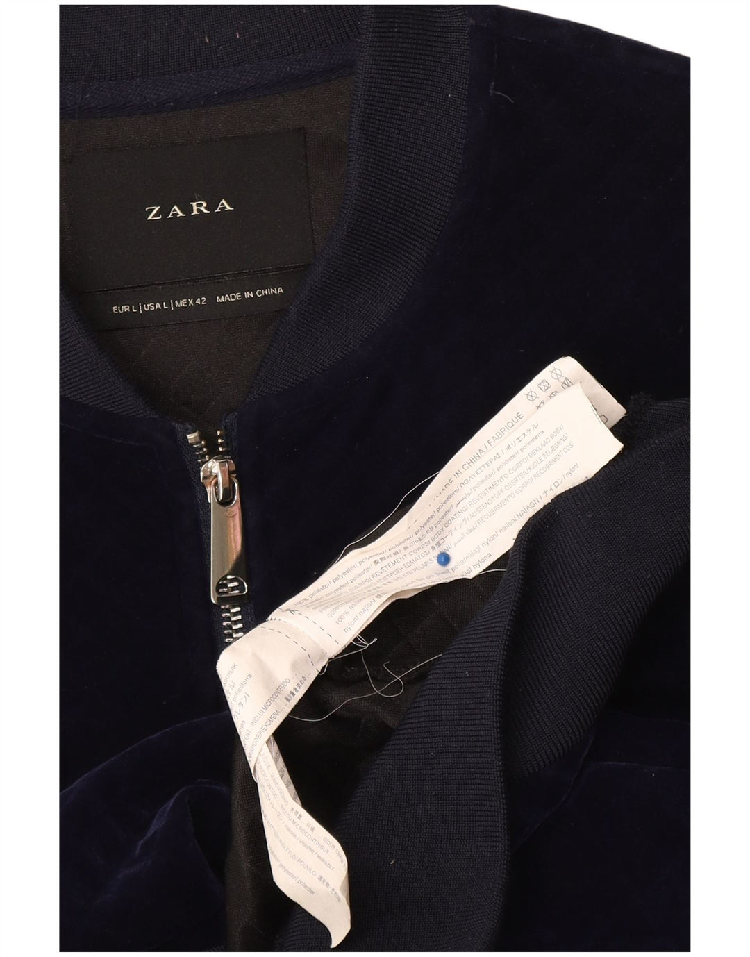 Zara Ανδρικό Velor Bomber Jacket UK 40 Large Navy Blue Polyester
