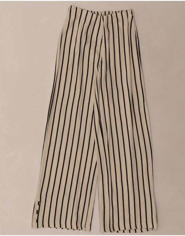 Zara Girls Wide Leg Casual Παντελόνι 13-14 ετών W22 L27 Beige Pinstripe