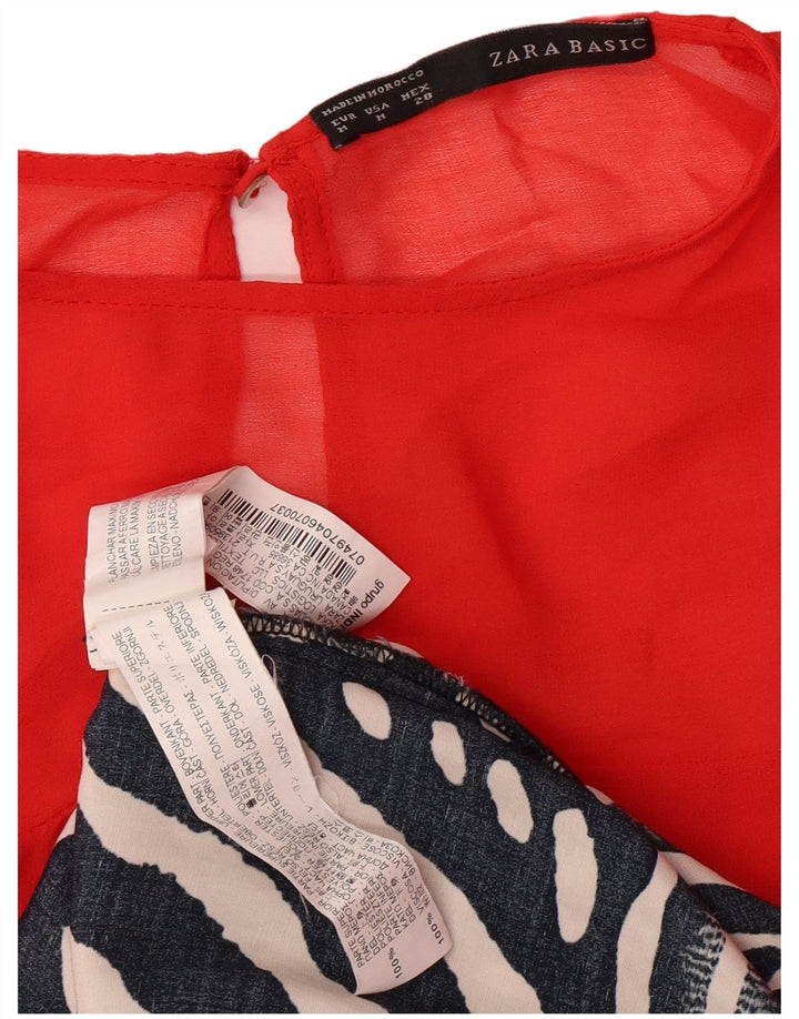Zara Γυναικείο Βασικό Αμάνικο Φόρεμα A-Line UK 12 Medium Red Geometric Modern