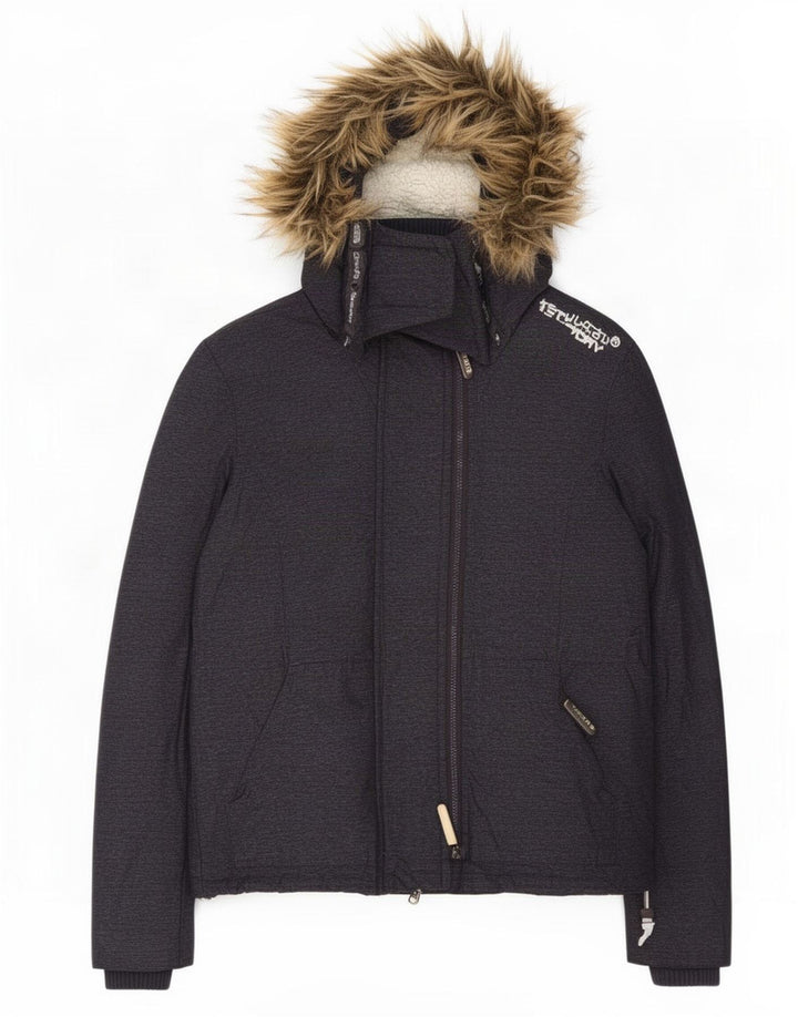 Superdry γυναικείο μπουφάν με κουκούλα αντιανεμικό UK 12 Medium Grey Polyester