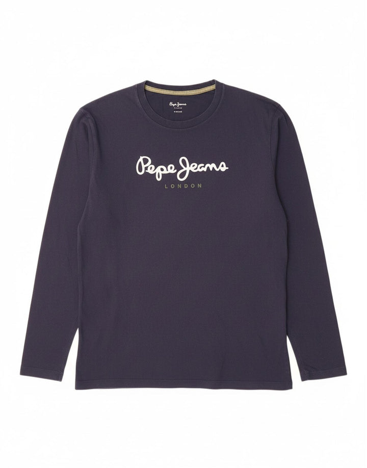 PEPE JEANS Mens Regular Fit Graphic Top Long Sleeve Medium Navy Blue