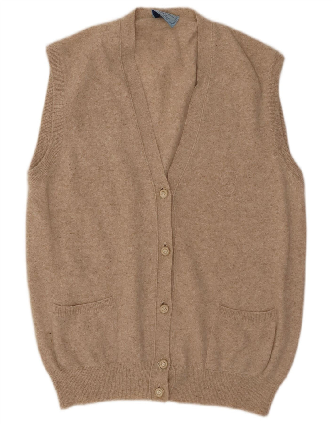 BLUMARINE Γυναικείο αμάνικο πουλόβερ ζακέτα IT 46 Μεγάλο μπεζ μαλλί