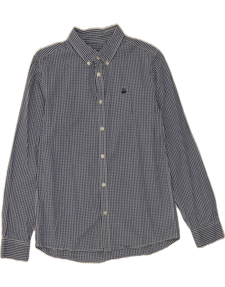 BENETTON Boys Shirt 11-12 Years 2XL Blue Gingham Cotton Vintage Benetton and Second-Hand Benetton from Messina Hembry 