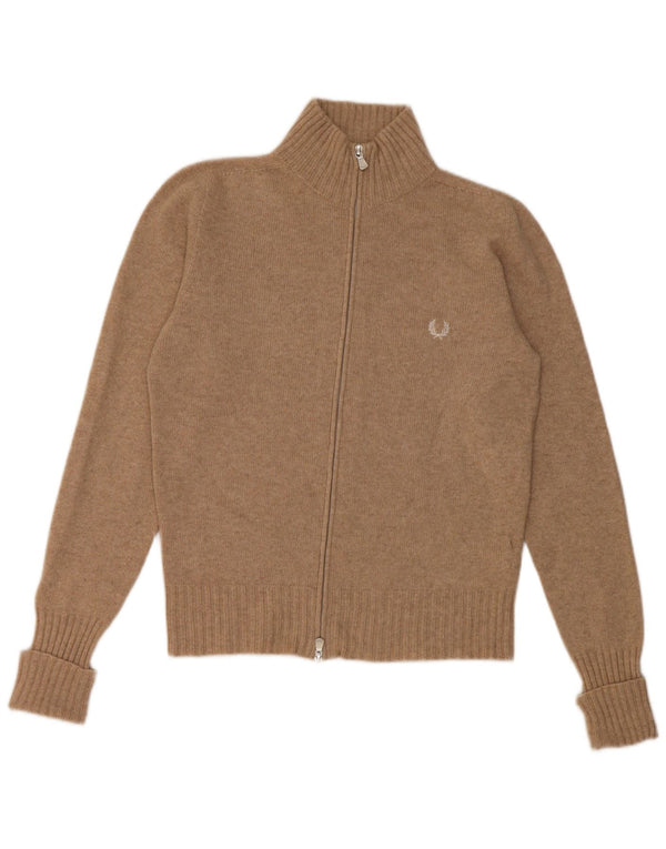 Fred Perry Γυναικείο πουλόβερ ζακέτα UK 14 Μεγάλο μπεζ μαλλί Merino