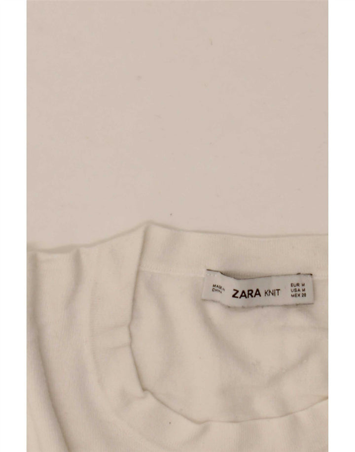 Zara Γυναικείο πουλόβερ με λαιμόκοψη UK 12 Medium White