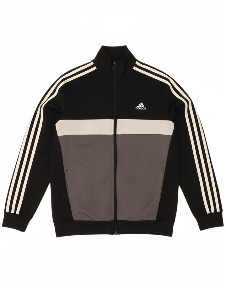ADIDAS Boys Tracksuit Top Jacket 11-12 Years Black Colourblock Polyester