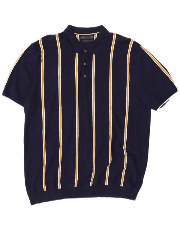 Marks & Spencer Ανδρικό πουλόβερ με λαιμόκοψη 2XL Navy μπλε ριγέ