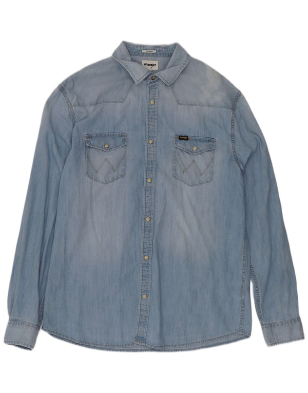 Ανδρικό τζιν πουκάμισο Wrangler με κανονική εφαρμογή, μεγάλο μπλε βαμβακερό