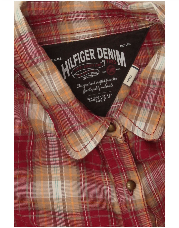 Tommy Hilfiger γυναικείο πουλόβερ φανελένιο πουκάμισο UK 16 μεγάλο κόκκινο βαμβακερό