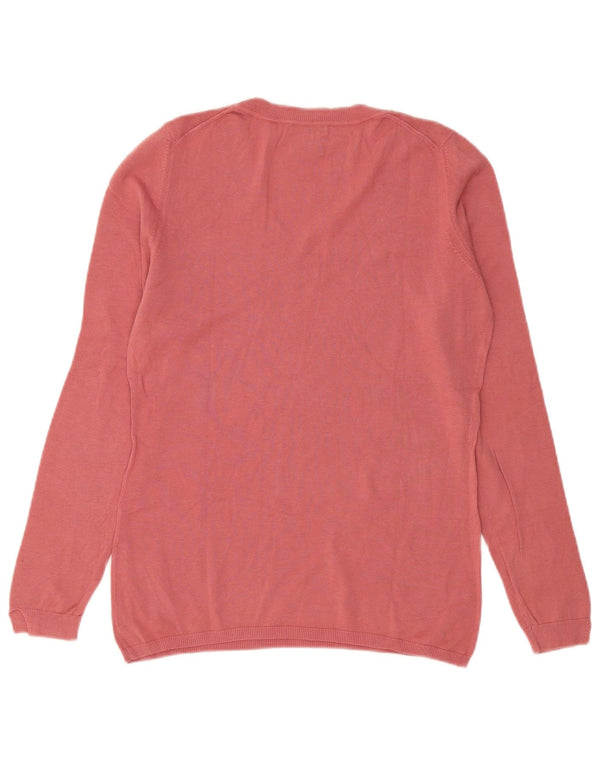 Massimo Dutti Womens V-Neck Jumper Sweater UK 14 Medium Pink Cotton