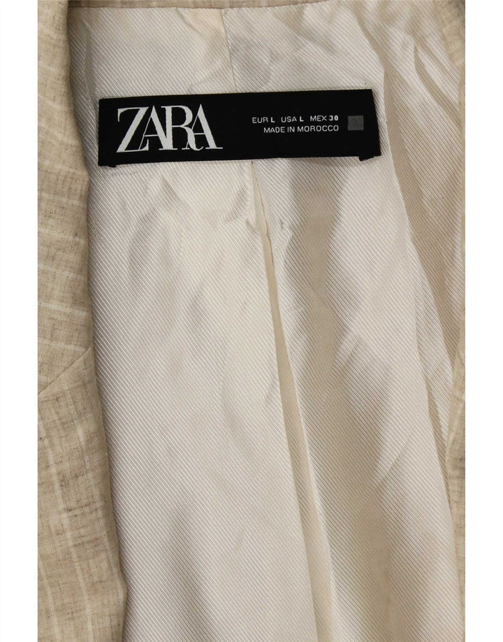 Zara Γυναικείο Open Blazer Jacket UK 16 Large Beige ριγέ