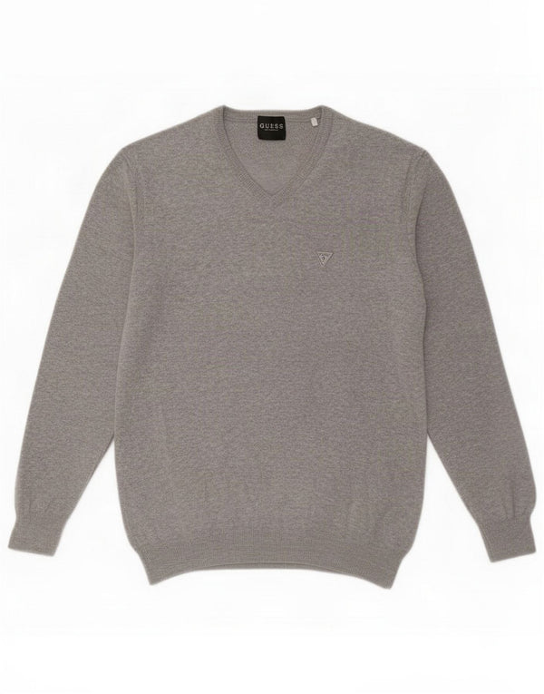 Guess Mens V-Neck Jumper Sweater XS Grey Cotton