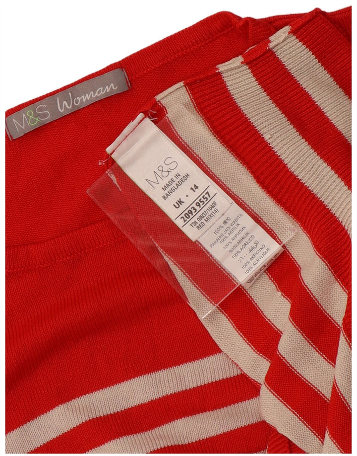 Marks & Spencer Γυναικείο πουλόβερ με λαιμόκοψη UK 14 μεσαίο κόκκινο ριγέ