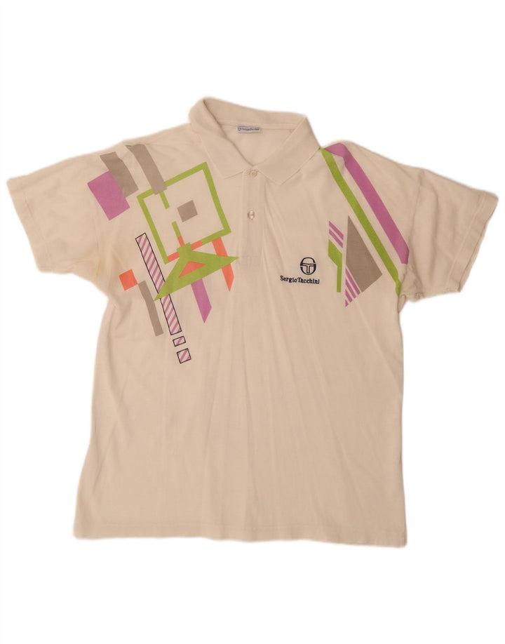 SERGIO TACCHINI Ανδρικό μπλουζάκι πόλο EU 50 Μεσαίο υπόλευκο γεωμετρικό βαμβάκι