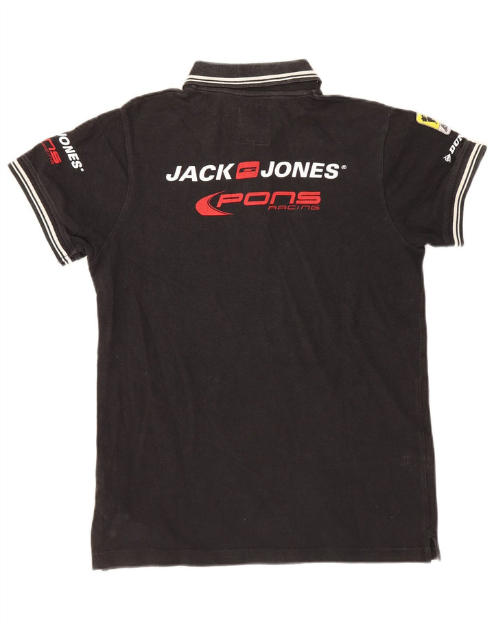 Jack & Jones Ανδρικό γραφικό μπλουζάκι πόλο μικρό μαύρο βαμβακερό