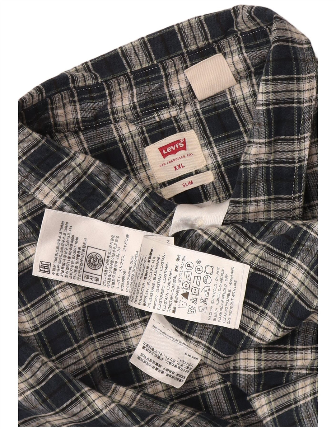 Ανδρικό πουκάμισο Levi's Slim 2XL Navy Blue Check Cotton
