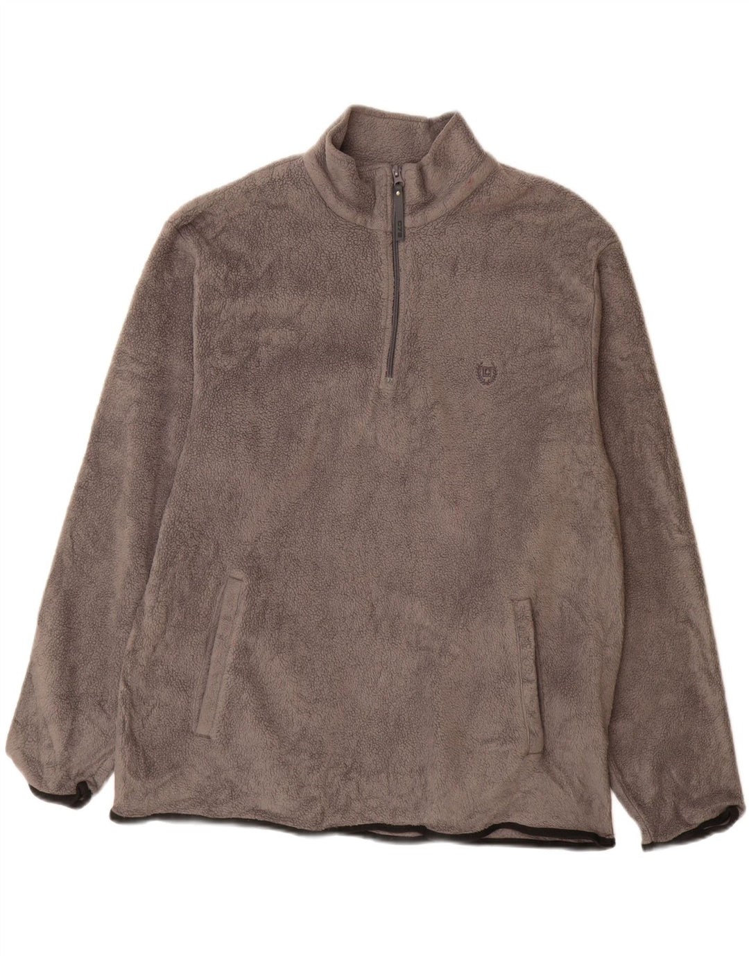 CHAPS Mens Zip Neck Fleece Jumper Large Grey Polyester