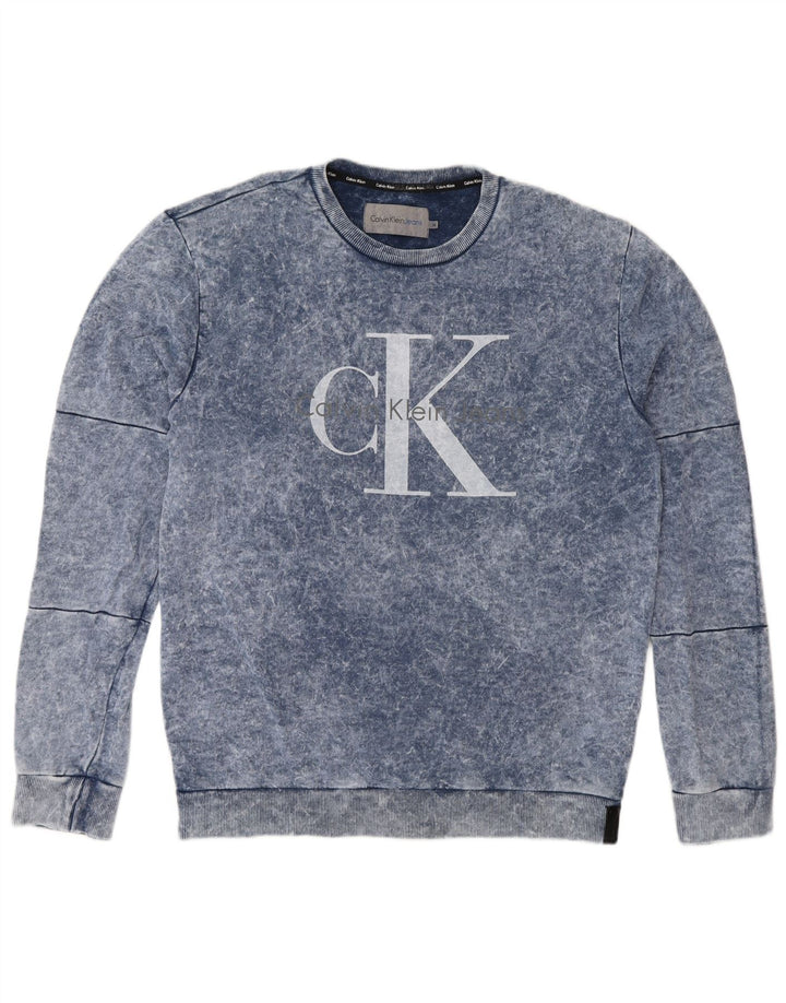 Ανδρικό γραφικό φούτερ Calvin Klein Jeans, μεσαίο μπλε βαμβακερό