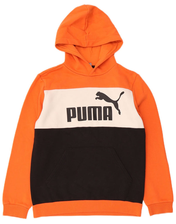 Puma Boys Graphic Hoodie Jumper 13-14 Years Orange Colourblock Cotton