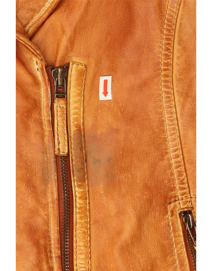 Gipsy Womens Leather Biker Jacket UK 14 Medium Brown Δερμάτινο