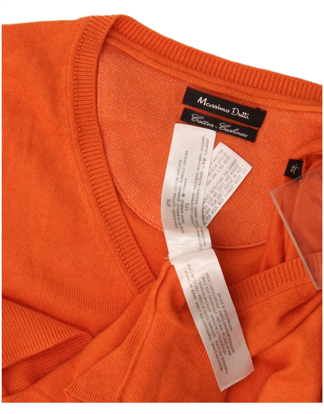 Ανδρικό πουλόβερ Massimo Dutti με V λαιμόκοψη, μεγάλο πορτοκαλί βαμβακερό