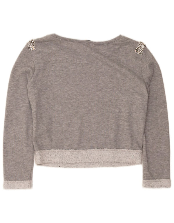 Guess Γυναικεία φούτερ Crop Oversized Jumper UK 6 XS Γκρι βαμβακερό