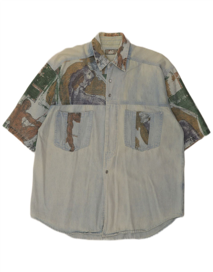 Vintage Ανδρικό κοντομάνικο τζιν πουκάμισο μεγάλο μπλε συνονθύλευμα ρετρό