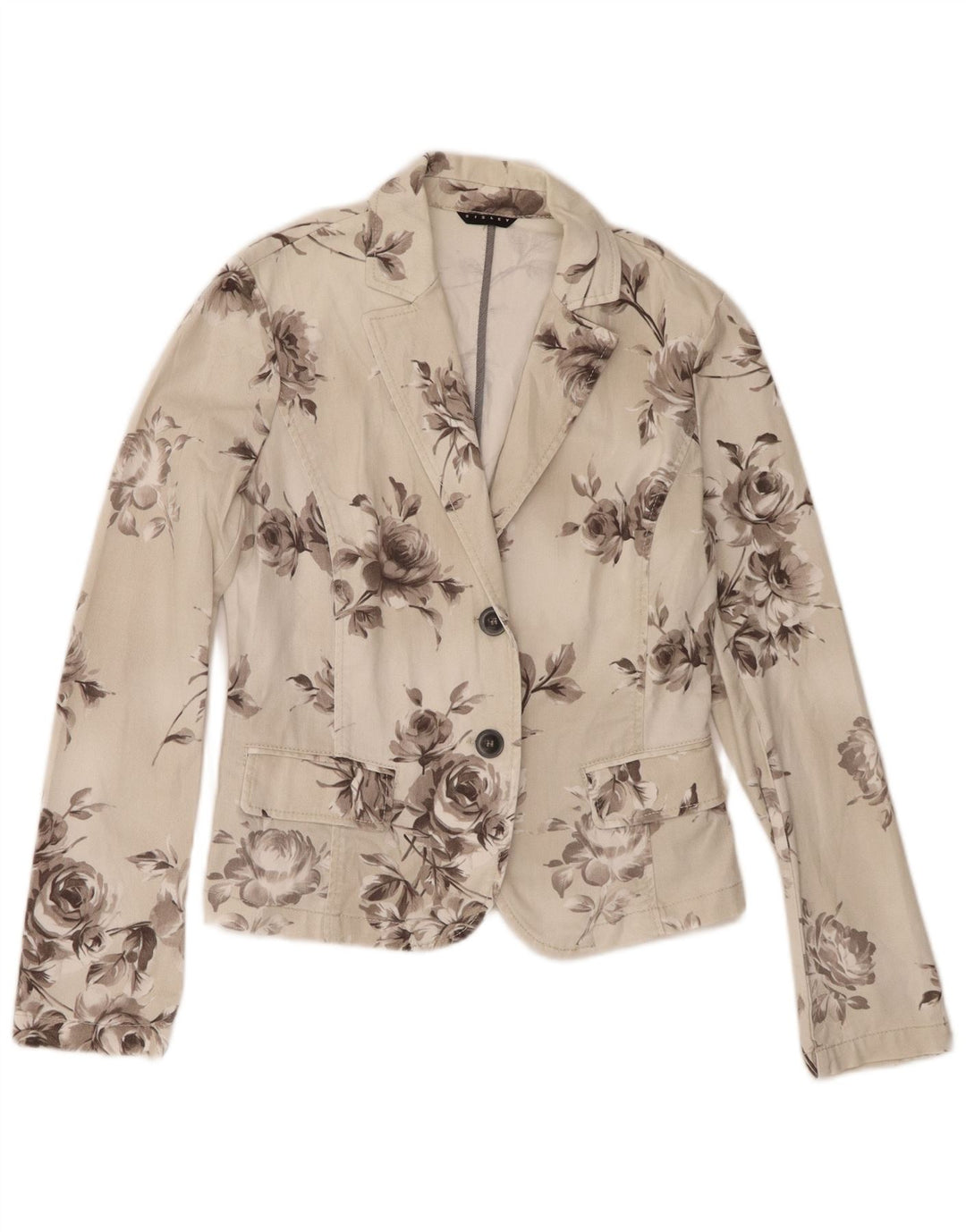 Sisley γυναικείο τζιν μπλέιζερ τζιν μπουφάν UK 10 Small Off White Floral