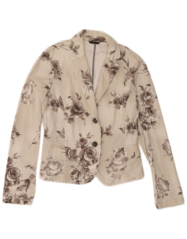 Sisley γυναικείο τζιν μπλέιζερ τζιν μπουφάν UK 10 Small Off White Floral