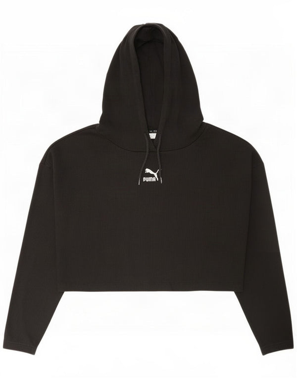 Puma Γυναικείο Crop Graphic Hoodie Jumper UK 14 μεσαίο μαύρο βαμβακερό