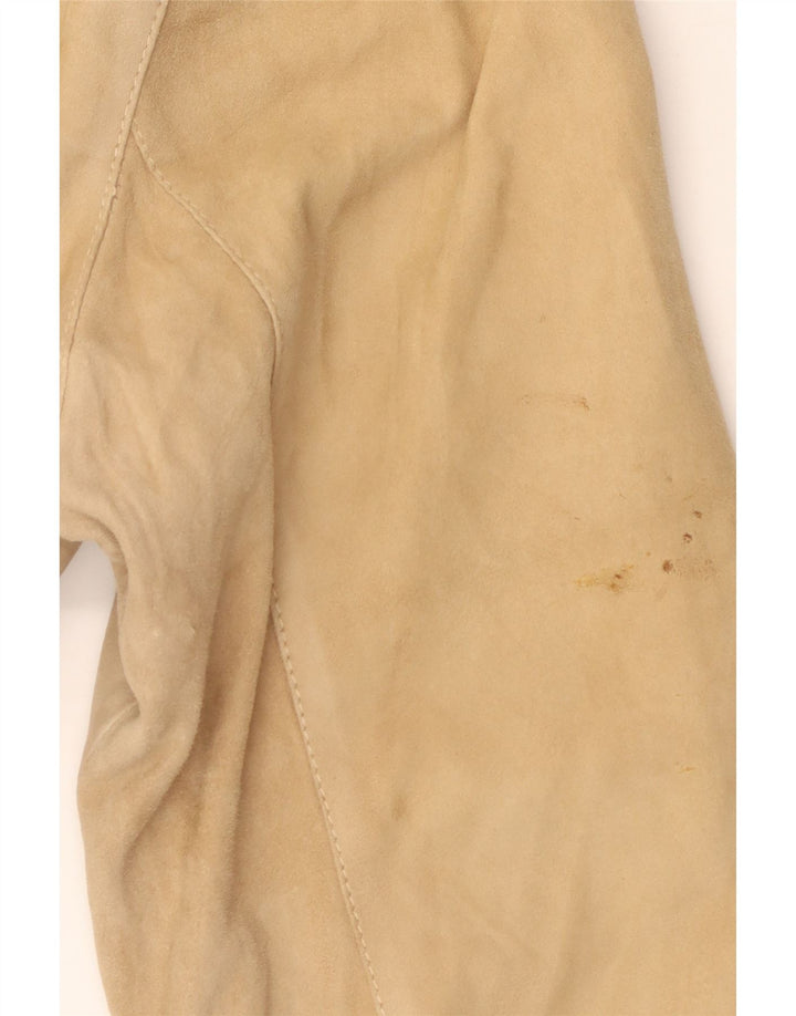 VINTAGE Γυναικείο Σουέντ Παλτό IT 46 Μεγάλο Δερμάτινο Μπεζ