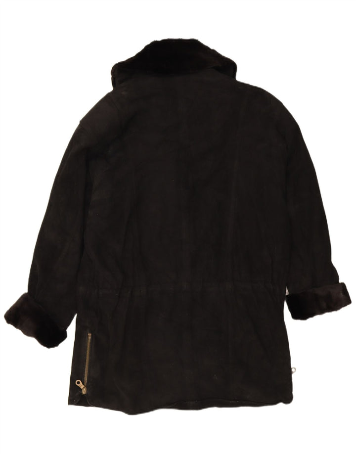 Vintage γυναικείο σουέτ υπερμεγέθη πανωφόρι EU 38, μεσαίο μαύρο δέρμα