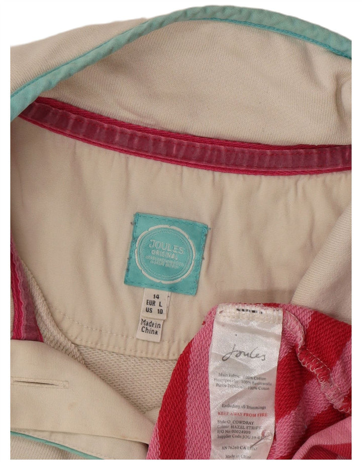 Joules Γυναικεία φούτερ με λαιμόκοψη με κουμπιά Jumper UK 14 Μεγάλο ροζ βαμβακερό ριγέ