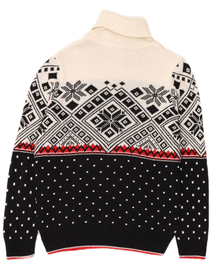Vintage Ανδρικό πουλόβερ με ρολό λαιμόκοψη Small Black Fair Isle