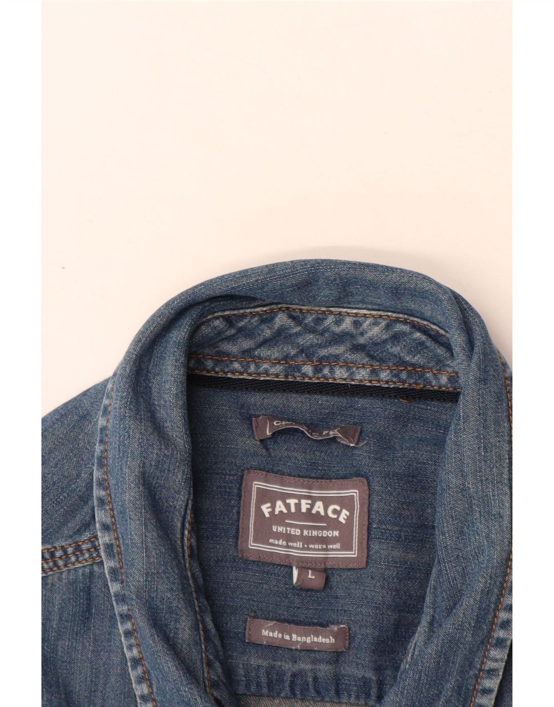FAT FACE Ανδρικό πουκάμισο Classic Fit Distressed Denim μεγάλο μπλε βαμβακερό