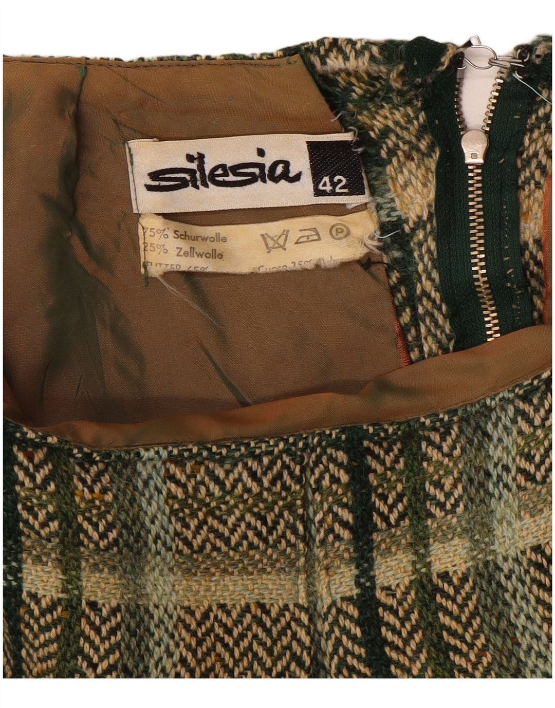 Silesia Γυναικεία φούστα A-Line EU 42 Large W32 Khaki Check Wool