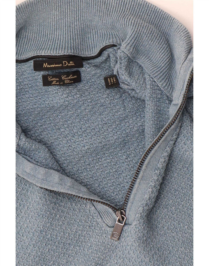 Ανδρικό πουλόβερ Massimo Dutti με φερμουάρ, μεγάλο μπλε βαμβακερό