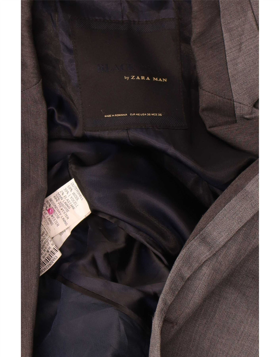 Zara Ανδρικό σακάκι σακάκι με 2 κουμπιά UK 38 Medium Grey Wool